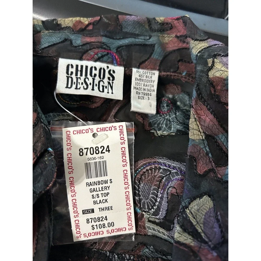 Chico's Design Vintage 90s Sheer Burnout Paisley Silk Blend Embroidered Top Sz 3
